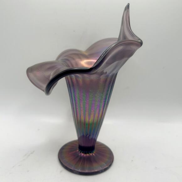 VTG Fenton Art Glass Amethyst Iridescent Violet Satin 7" Jack-in-the-Pulpit Vase - Picture 5 of 10